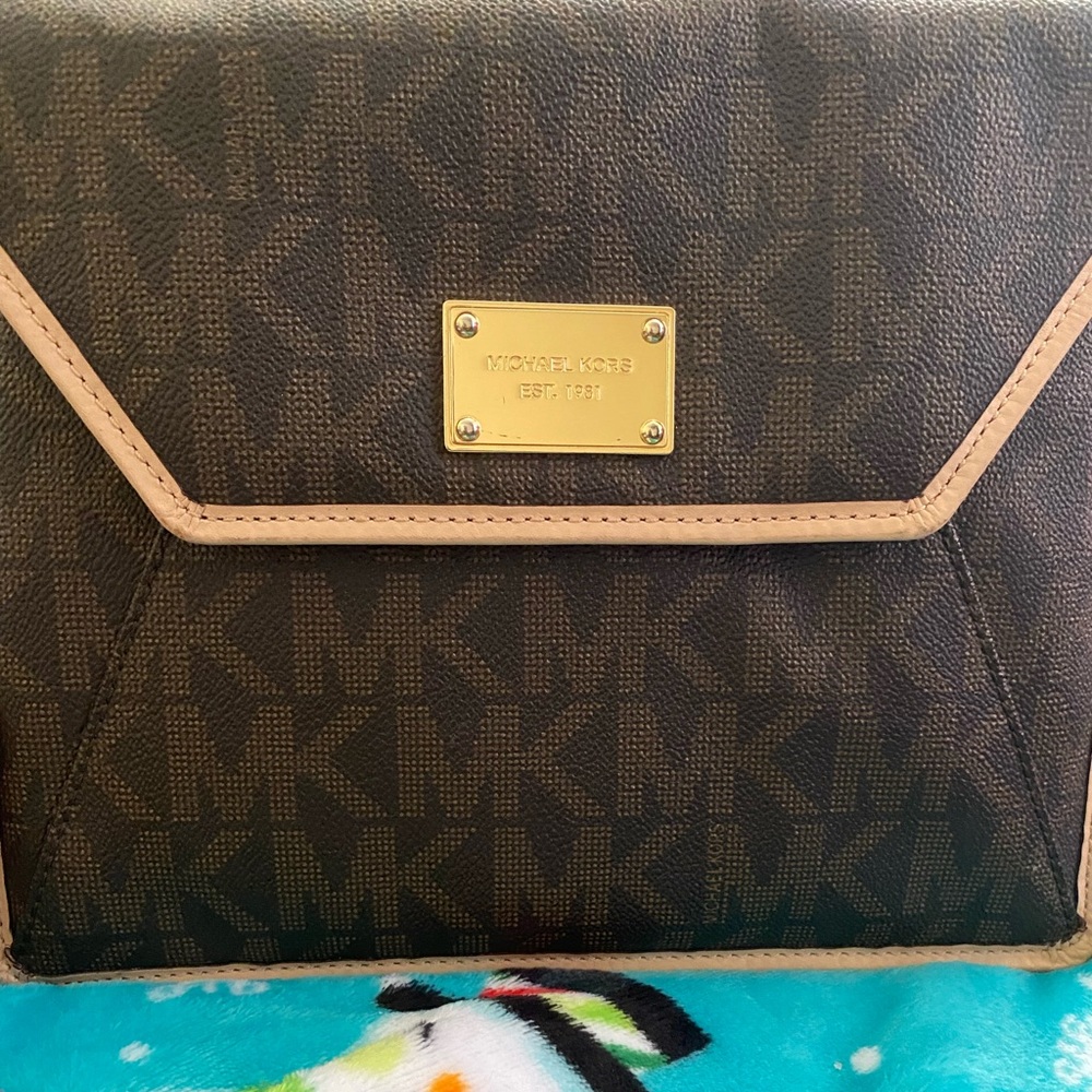 Michael kors authentic brown and tan mk logo envelope bag